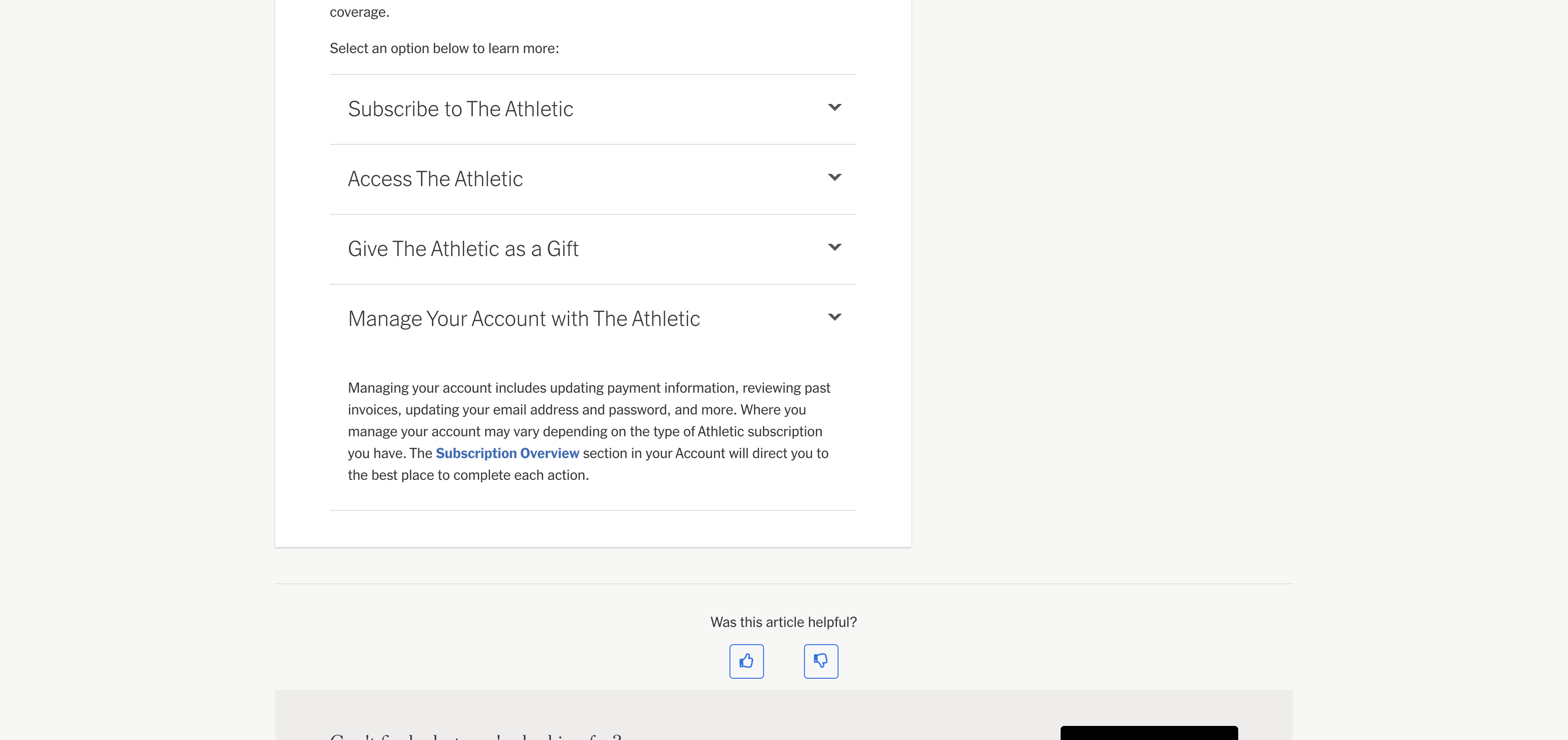 New York Times Help Center account-management guidance for The Athletic